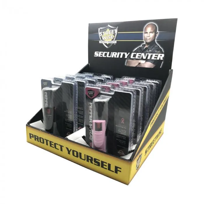 15) 1/2 oz Streetwise Black & Pink Hard-Case 18% Pepper Spray with Counter Display Option