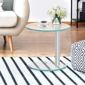 2-Tier Tempered Glass Coffee Table, 45cm Oval, Artiss