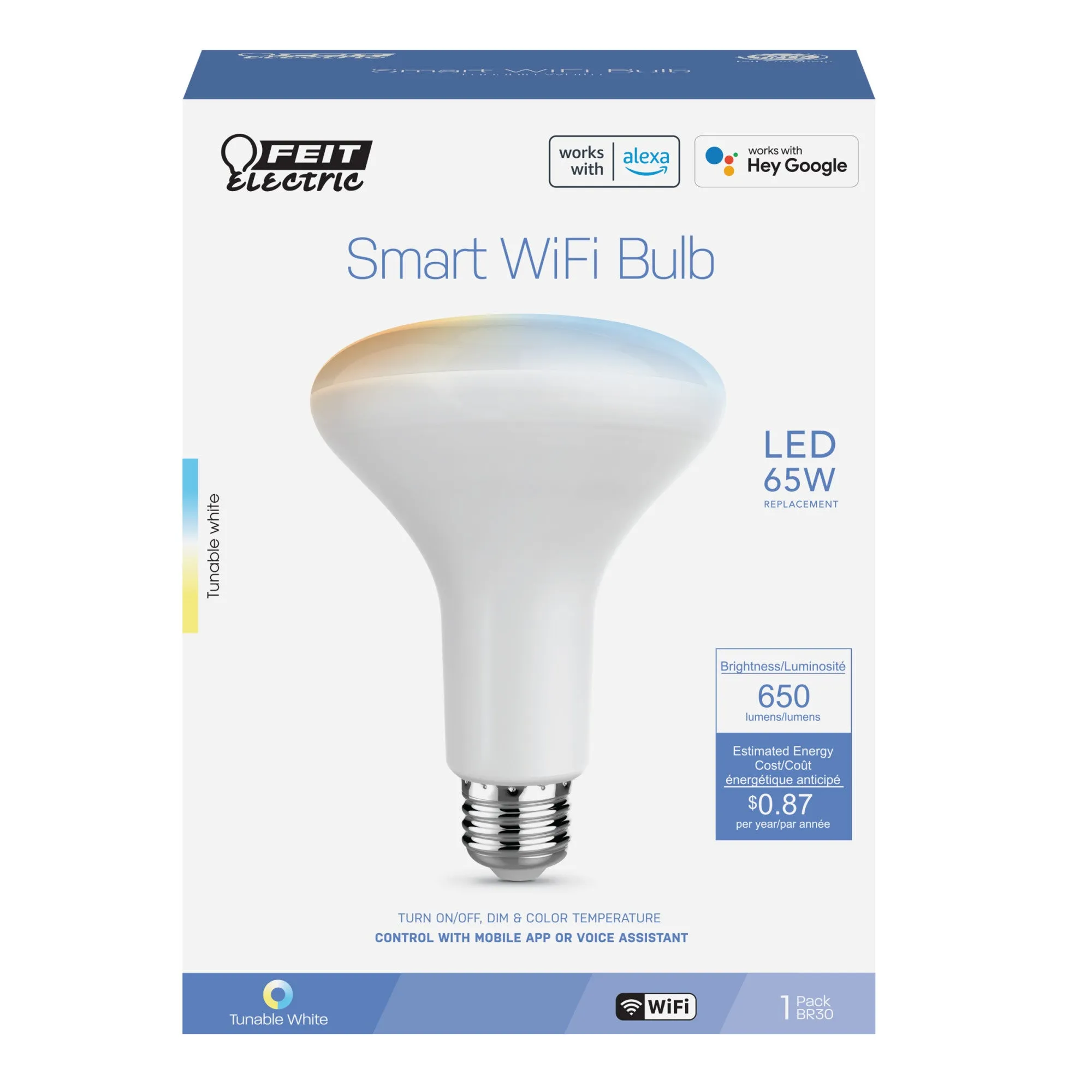 7.2W (65W Replacement) Tunable White E26 Base BR30 Smart Wi-Fi Light Bulb