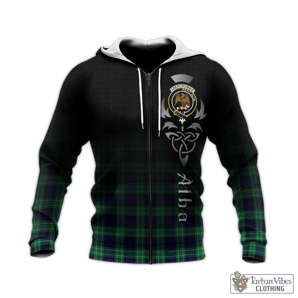 Abercrombie Tartan Knitted Hoodie Featuring Alba Gu Brath Family Crest Celtic Inspired