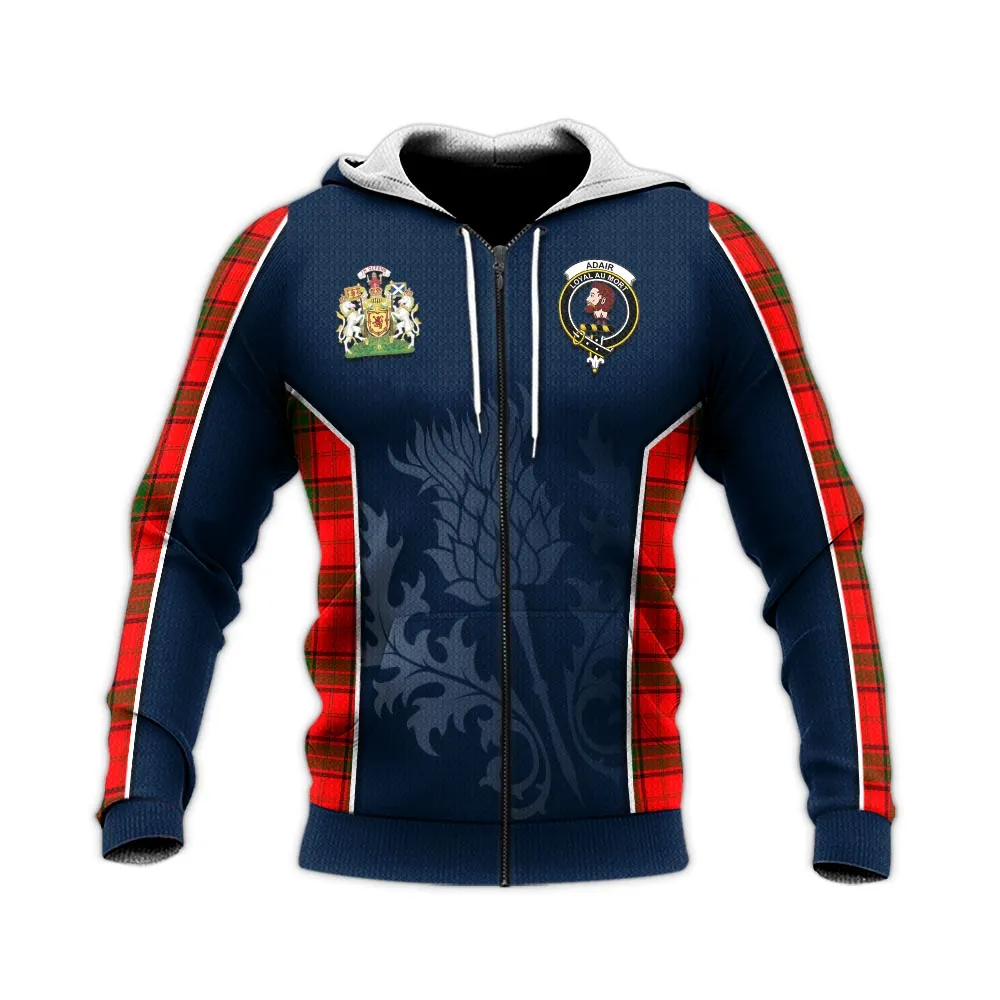 Adair Tartan Knitted Hoodie with Family Crest and Scottish Thistle Vibes Sport Style