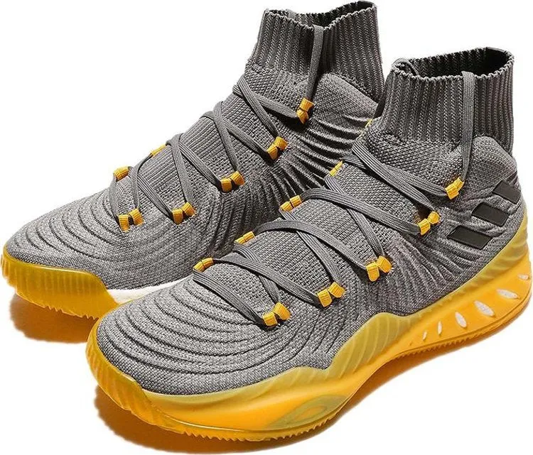 Adidas Crazy Explosive 2017 Primeknit 'Grey Yellow' Sneakers, Gray