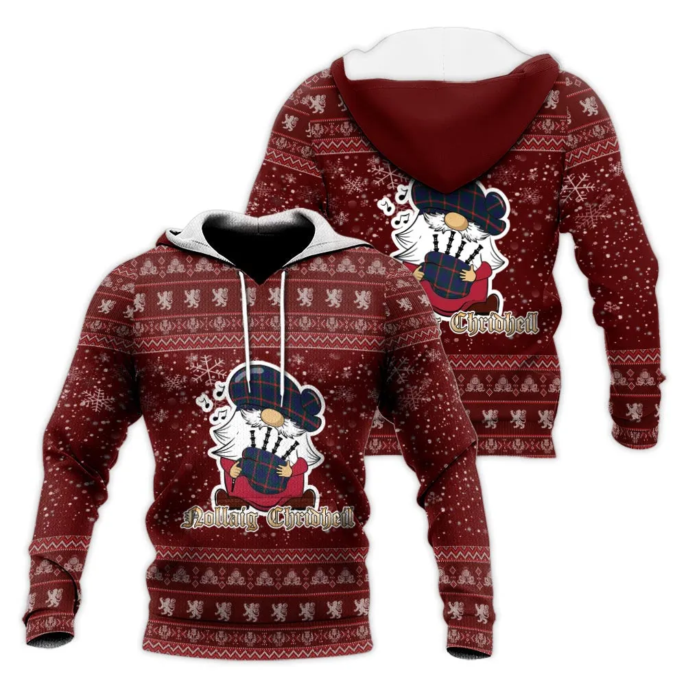 Agnew Clan Christmas Knitted Hoodie with Funny Gnome Playing Bagpipes