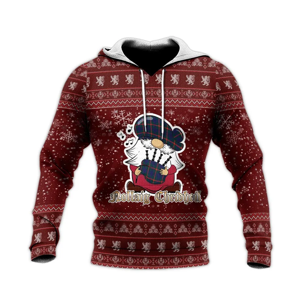 Agnew Clan Christmas Knitted Hoodie with Funny Gnome Playing Bagpipes