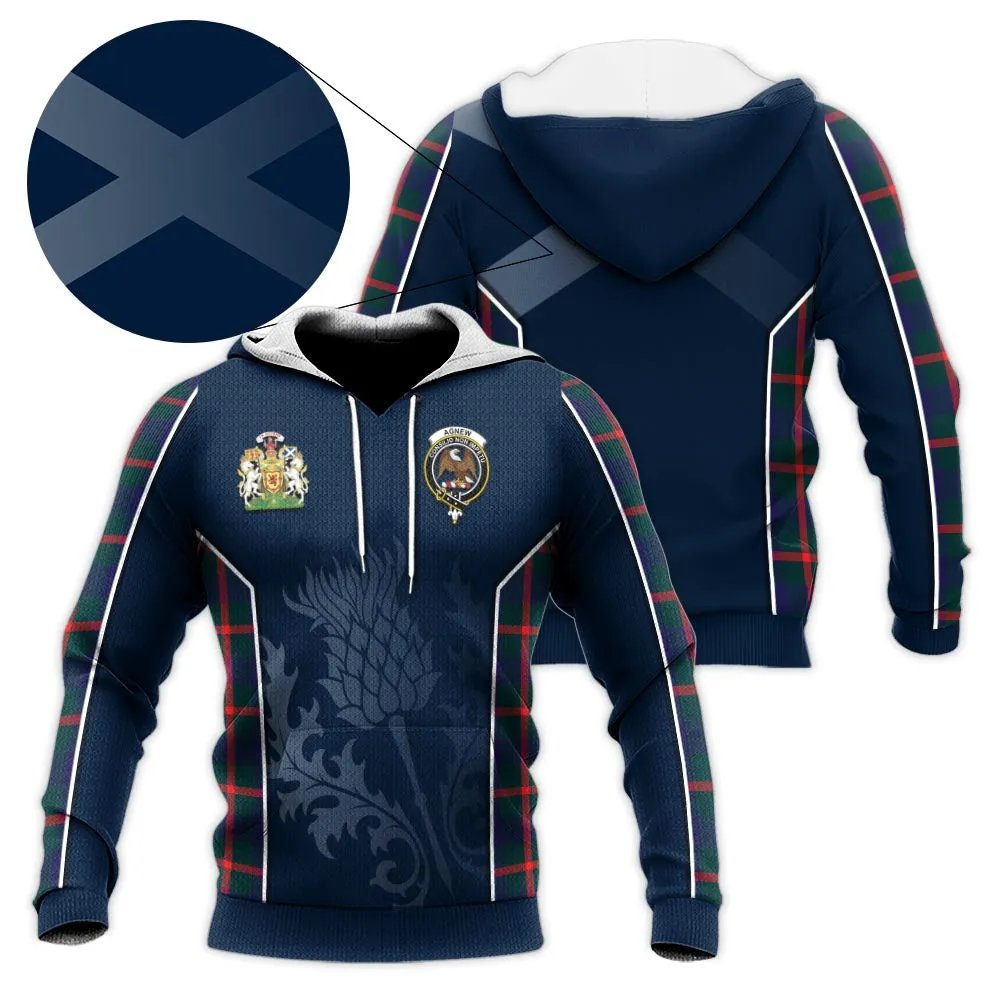 Agnew Tartan Knitted Hoodie with Family Crest and Scottish Thistle Vibes Sport Style