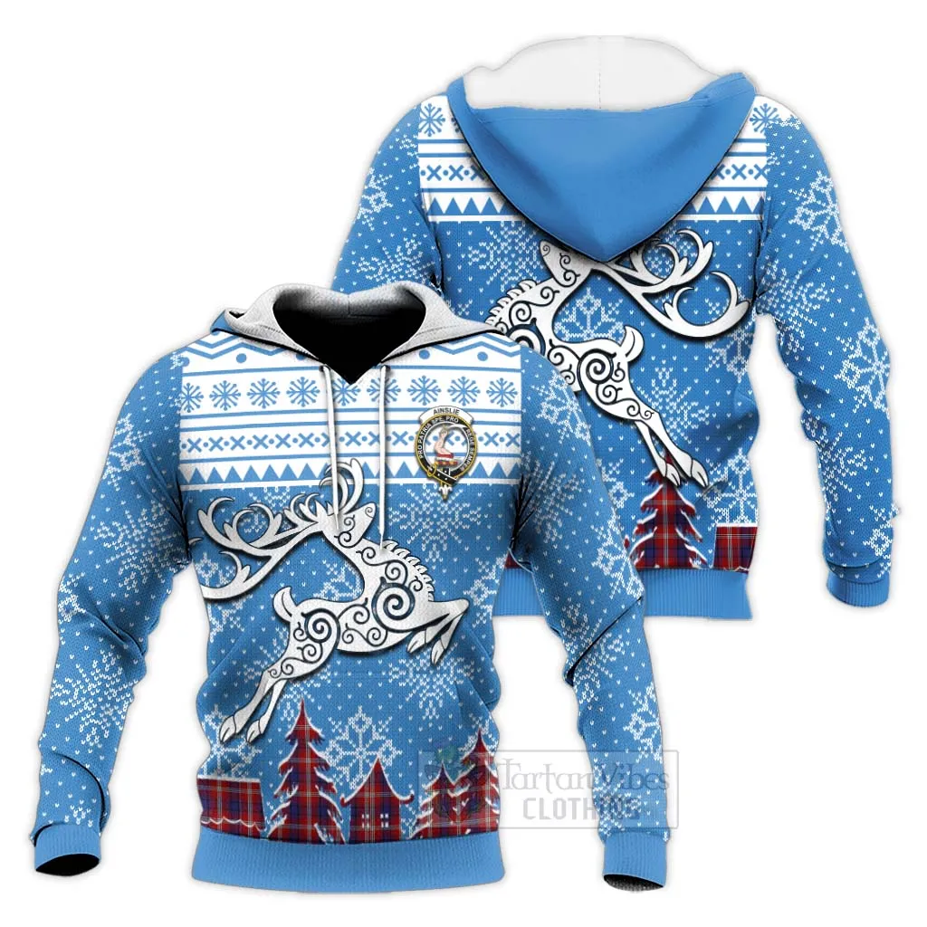 Ainslie Clan Christmas Knitted Hoodie Celtic Reindeer Style