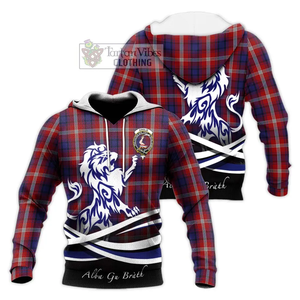 Ainslie Tartan Knitted Hoodie with Alba Gu Brath Regal Lion Emblem