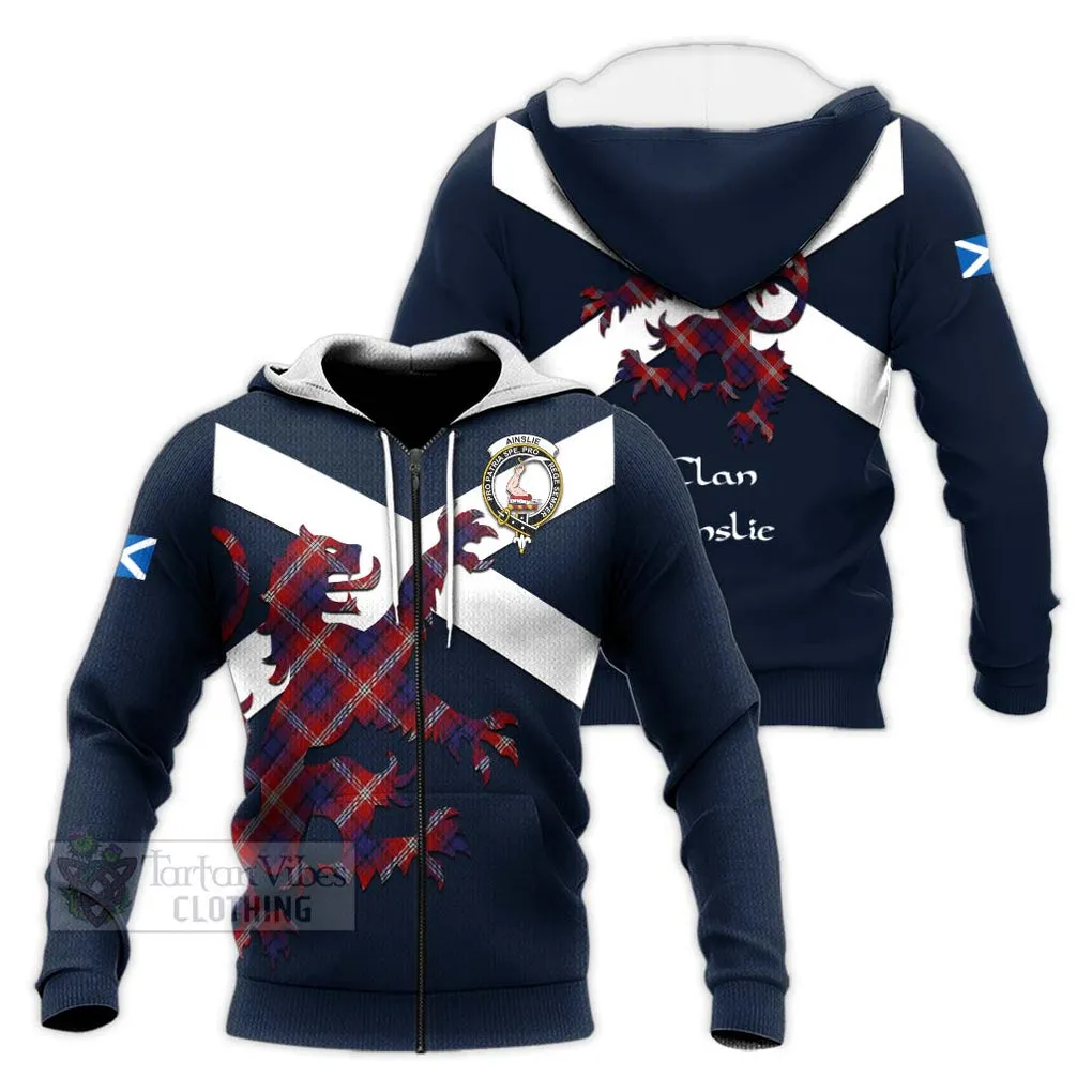 Ainslie Tartan Lion Rampant Knitted Hoodie Proudly Display Your Heritage with Alba Gu Brath and Clan Name