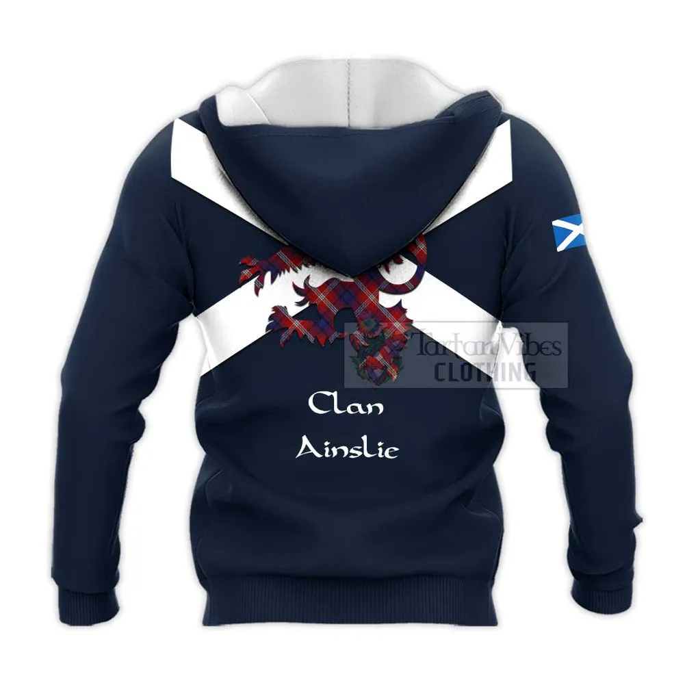 Ainslie Tartan Lion Rampant Knitted Hoodie Proudly Display Your Heritage with Alba Gu Brath and Clan Name