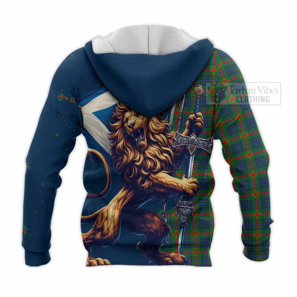 Aiton Tartan Family Crest Knitted Hoodie with Scottish Majestic Lion