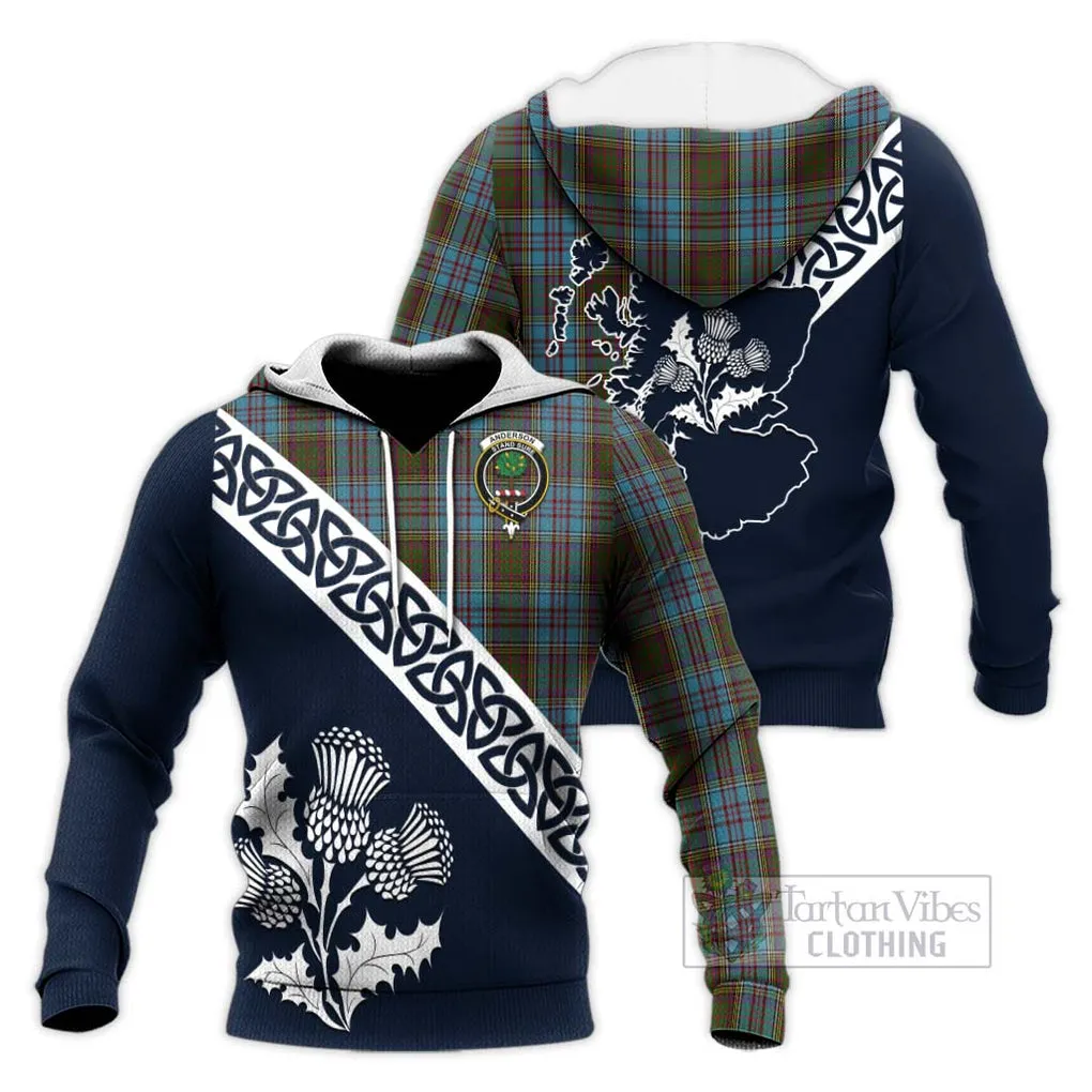 Anderson Tartan Knitted Hoodie Featuring Thistle and Scotland Map