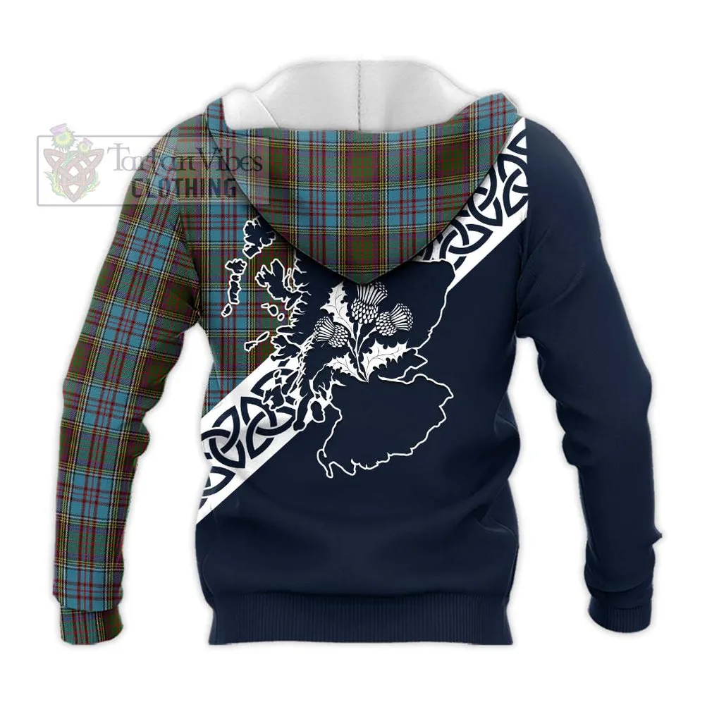 Anderson Tartan Knitted Hoodie Featuring Thistle and Scotland Map