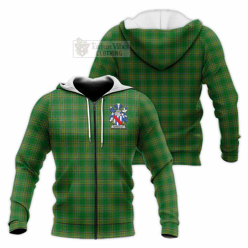 Annesley Irish Clan Tartan Knitted Hoodie with Coat of Arms