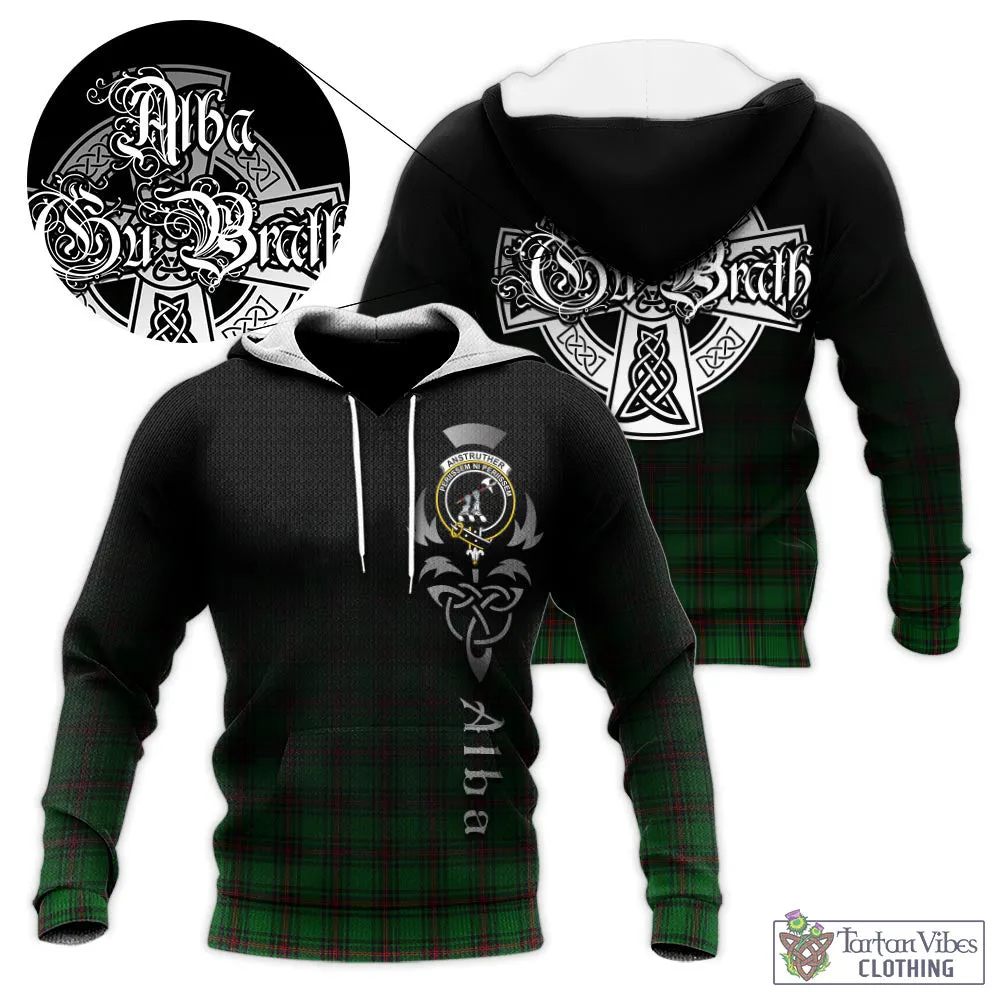 Anstruther Tartan Knitted Hoodie Featuring Alba Gu Brath Family Crest Celtic Inspired