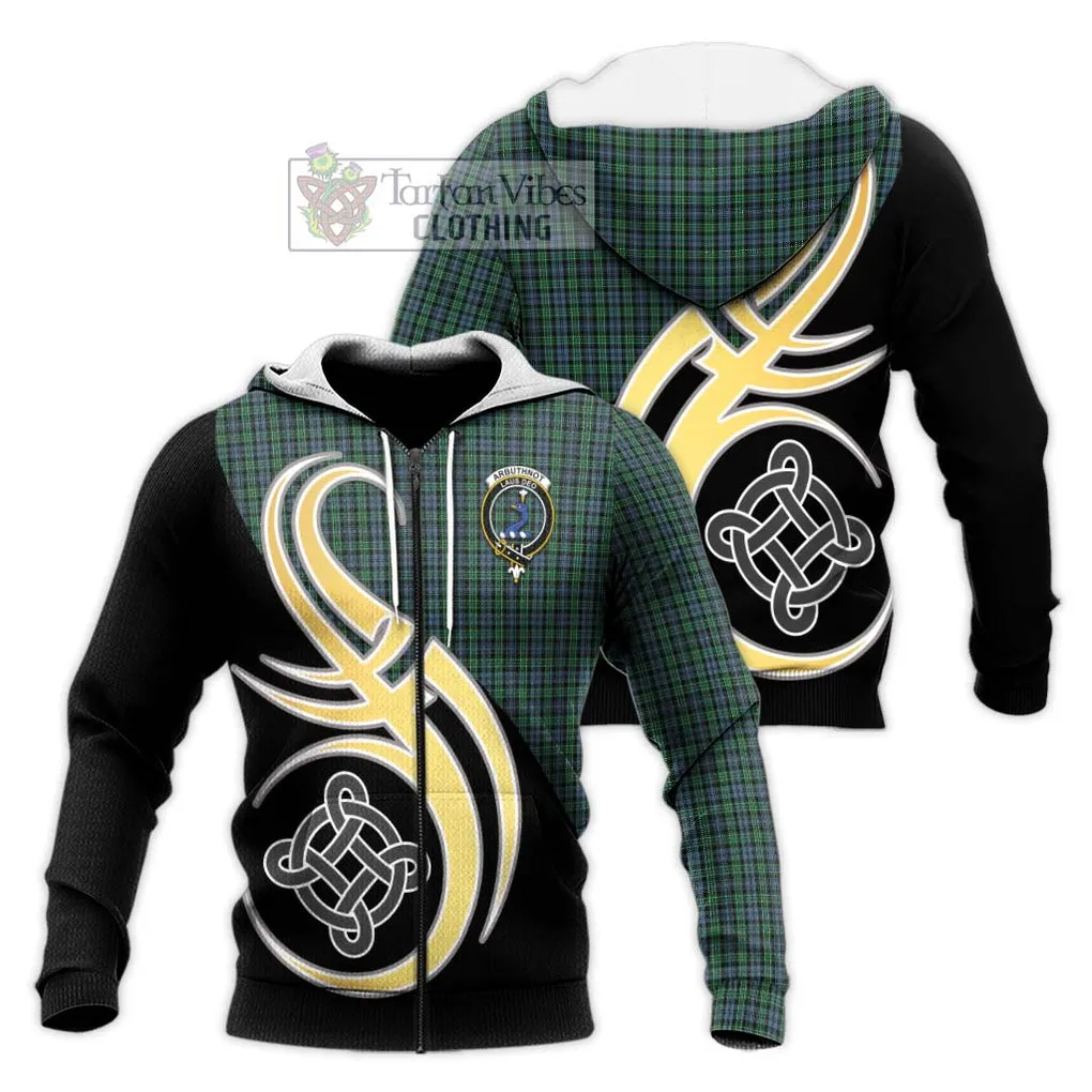 Arbuthnot Tartan Knitted Hoodie with Family Crest and Celtic Symbol Style