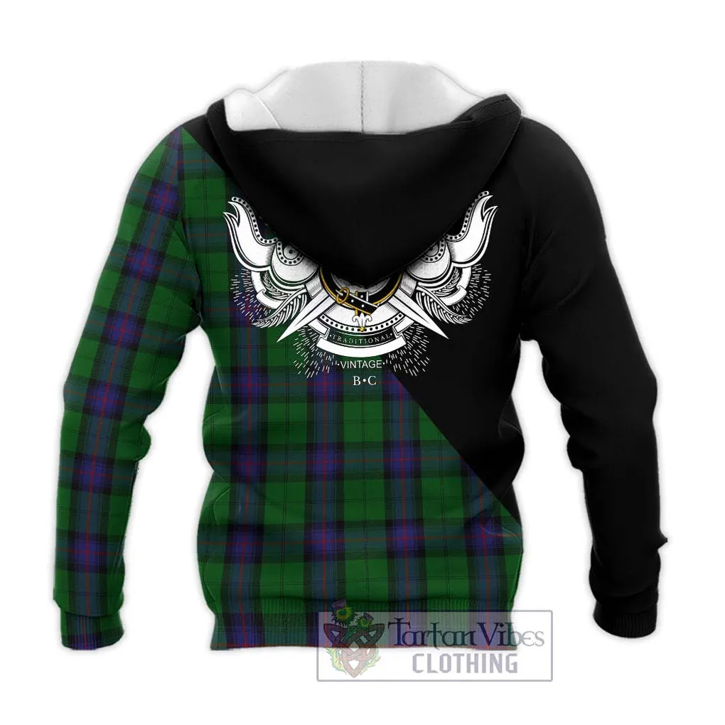 Armstrong Tartan Knitted Hoodie with Family Crest and Military Logo Style