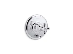 Artifacts Rite-Temp Valve Trim in Polished Chrome with Cross Handle, Push Button Diverter