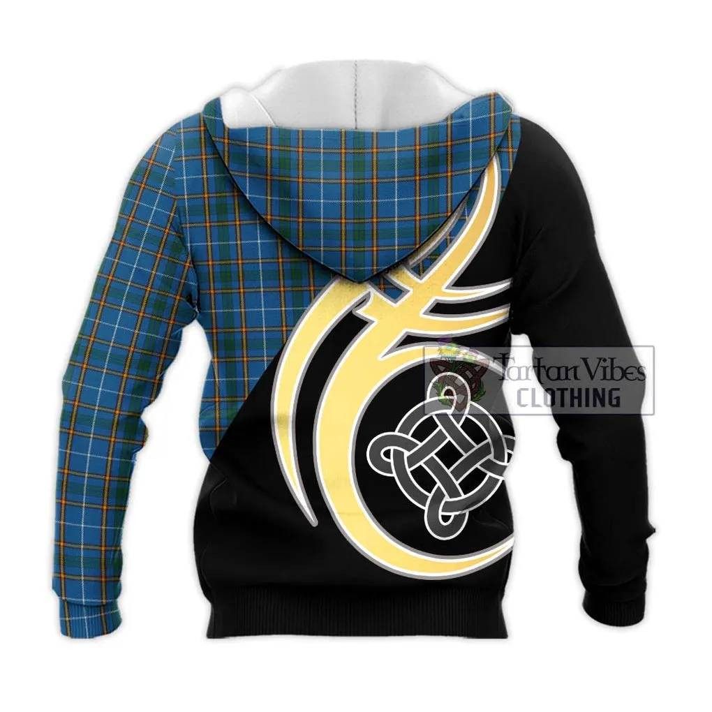 Bain Tartan Knitted Hoodie with Family Crest and Celtic Symbol Style