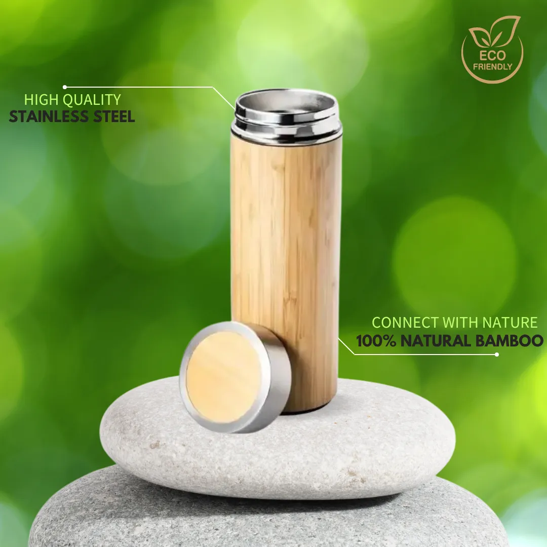 Bamboo Insulated Stainless Steel Water Bottle Flask, For Home & Office