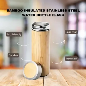 Bamboo Insulated Stainless Steel Water Bottle Flask, For Home & Office