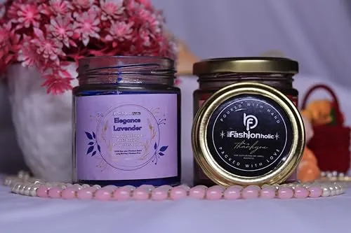 Be Fashionholic Scented Soy Wax Candle 4X300gms Each, 75 Hrs | Aromatherapy Candle for Home Decor and Gift Set | Handcrafted, Smoke-Free, 100% Soy Wax (Lavender, Lemongrass, Rose and Chocolate)