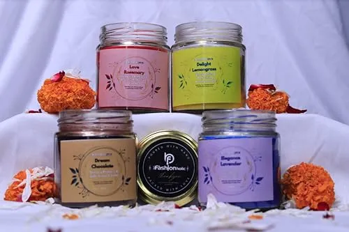 Be Fashionholic Scented Soy Wax Candle 4X300gms Each, 75 Hrs | Aromatherapy Candle for Home Decor and Gift Set | Handcrafted, Smoke-Free, 100% Soy Wax (Lavender, Lemongrass, Rose and Chocolate)