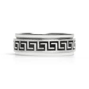 Black Greek Key Spinner Center Polished Stainless Steel Ring / SRJ2056