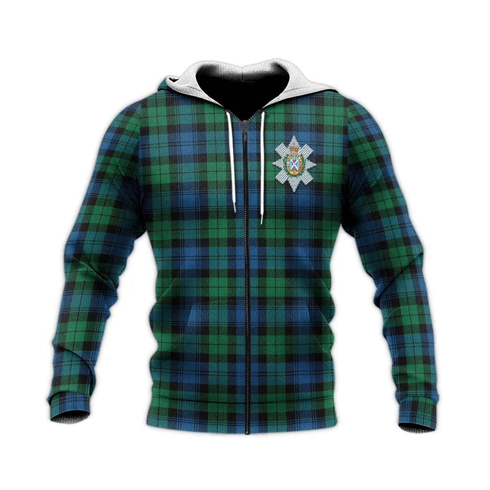 Black Watch Ancient Tartan Knitted Hoodie with Family Crest