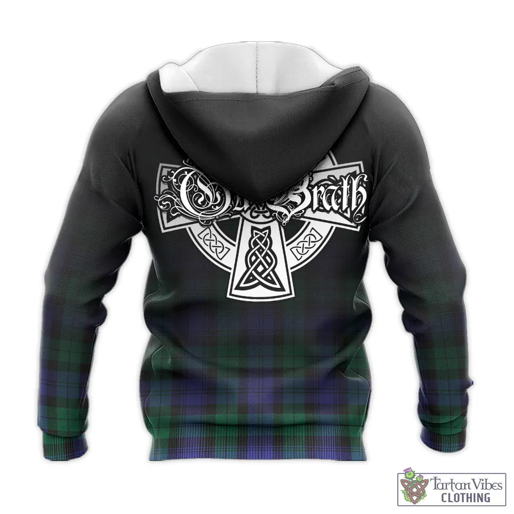 Black Watch Modern Tartan Knitted Hoodie Featuring Alba Gu Brath Family Crest Celtic Inspired