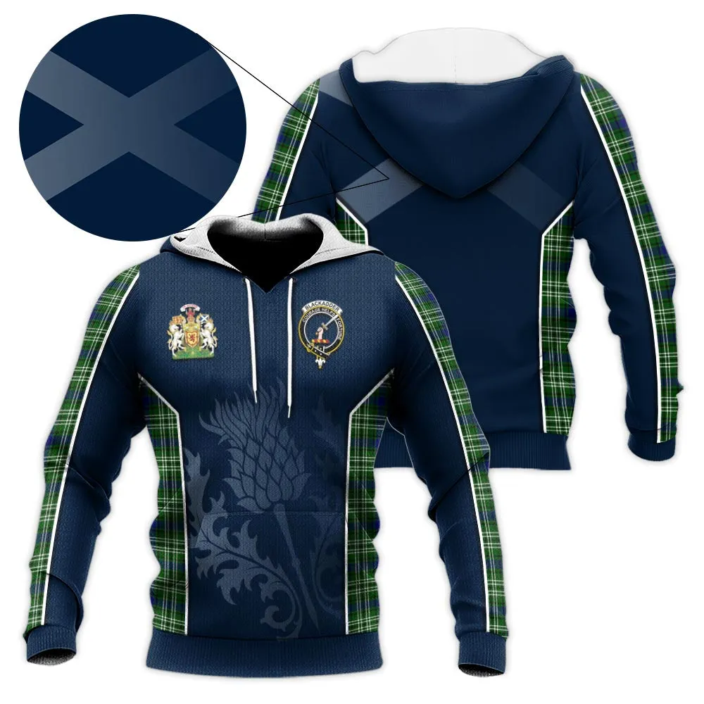 Blackadder Tartan Knitted Hoodie with Family Crest and Scottish Thistle Vibes Sport Style