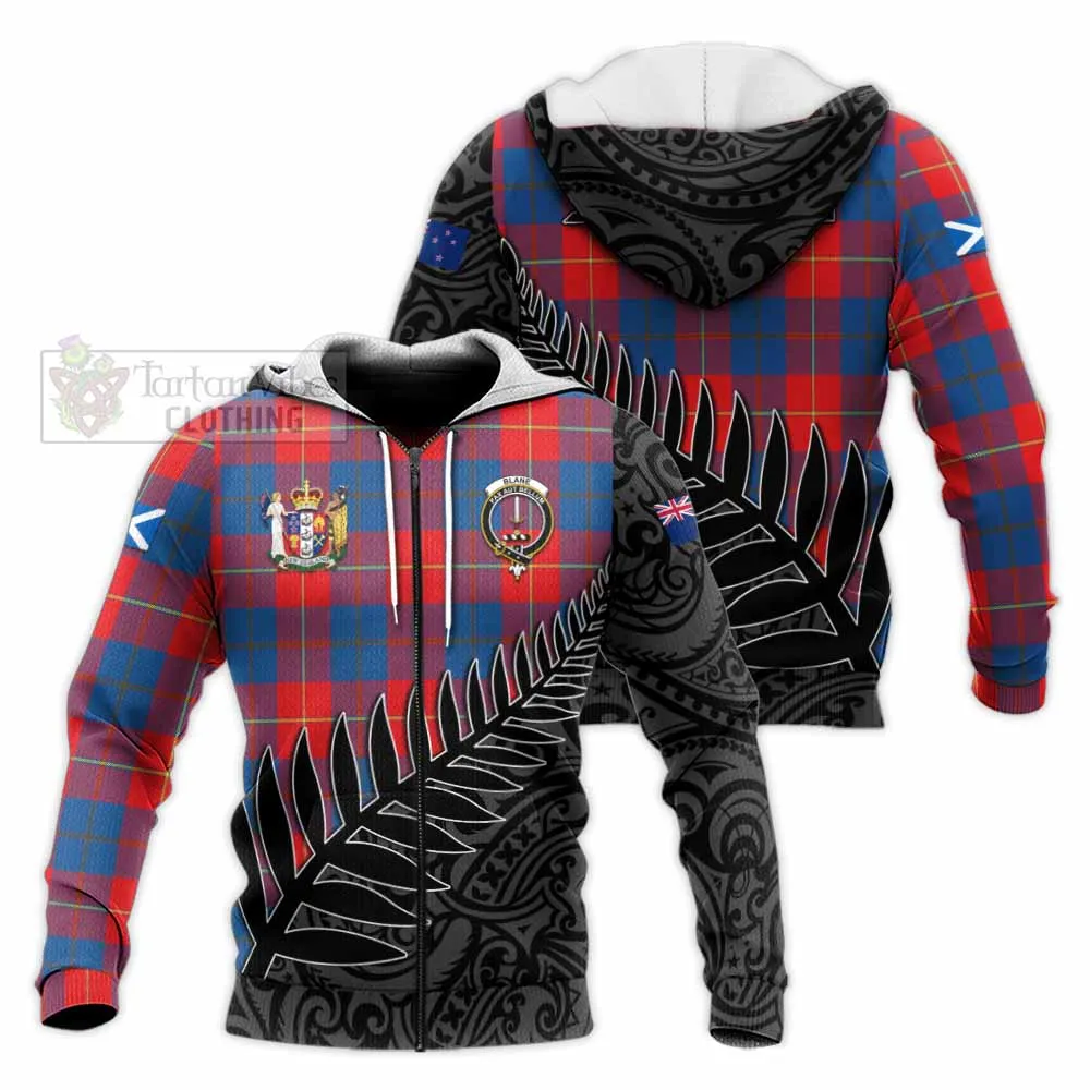 Blane Crest Tartan Knitted Hoodie with New Zealand Silver Fern Half Style