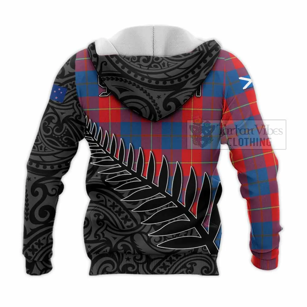 Blane Crest Tartan Knitted Hoodie with New Zealand Silver Fern Half Style