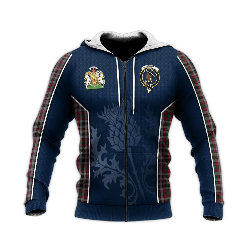 Borthwick Tartan Knitted Hoodie with Family Crest and Scottish Thistle Vibes Sport Style