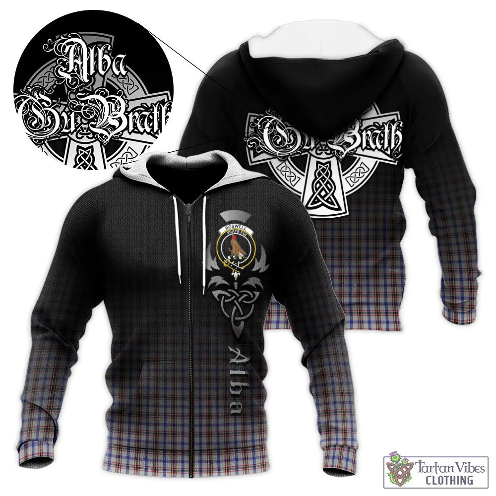 Boswell Tartan Knitted Hoodie Featuring Alba Gu Brath Family Crest Celtic Inspired