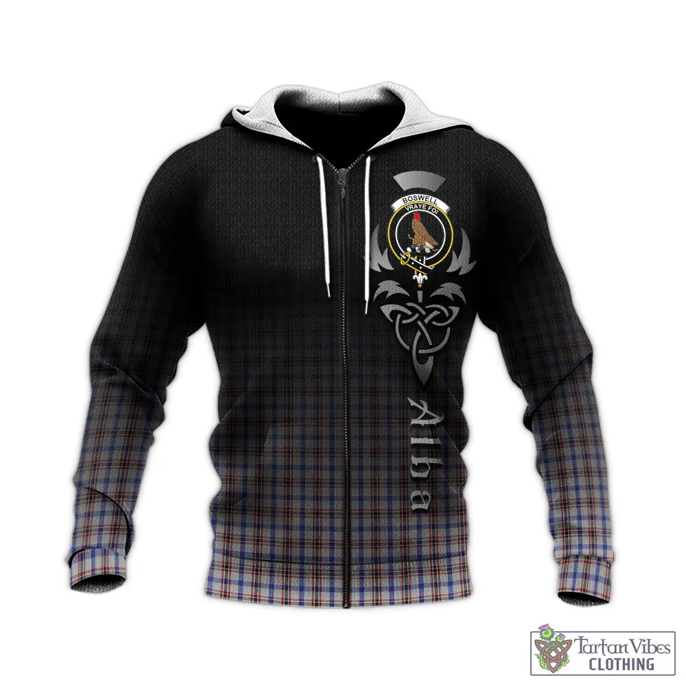 Boswell Tartan Knitted Hoodie Featuring Alba Gu Brath Family Crest Celtic Inspired