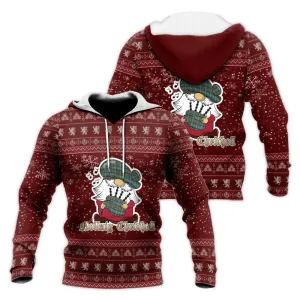 Brisbane Clan Christmas Knitted Hoodie with Funny Gnome Playing Bagpipes