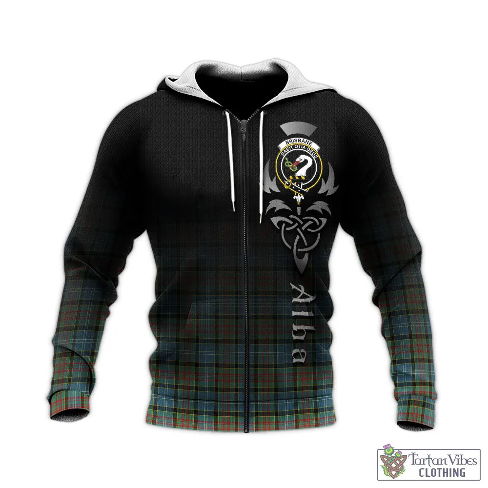 Brisbane Tartan Knitted Hoodie Featuring Alba Gu Brath Family Crest Celtic Inspired