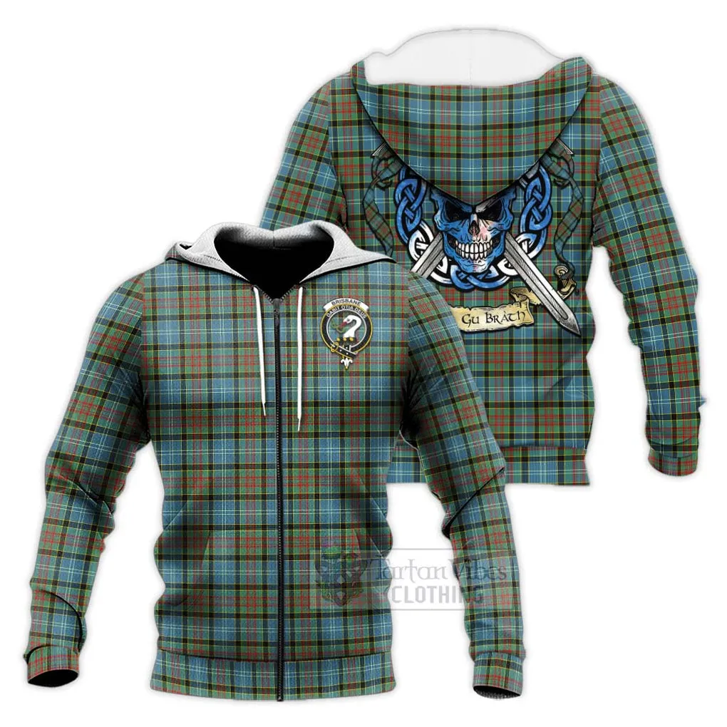 Brisbane Tartan Knitted Hoodie with Family Crest Celtic Skull Style