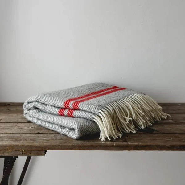 British Made Herringbone Red Stripe Throw