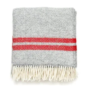 British Made Herringbone Red Stripe Throw