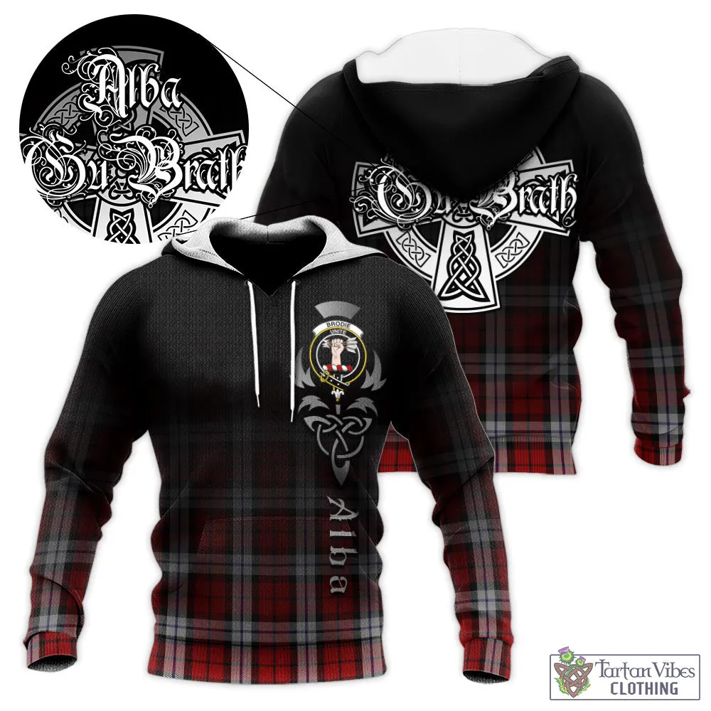 Brodie Dress Tartan Knitted Hoodie Featuring Alba Gu Brath Family Crest Celtic Inspired