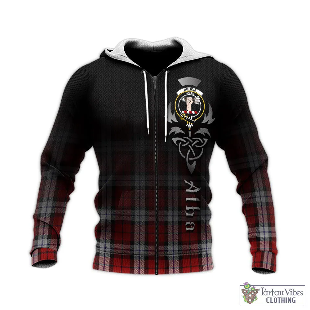 Brodie Dress Tartan Knitted Hoodie Featuring Alba Gu Brath Family Crest Celtic Inspired