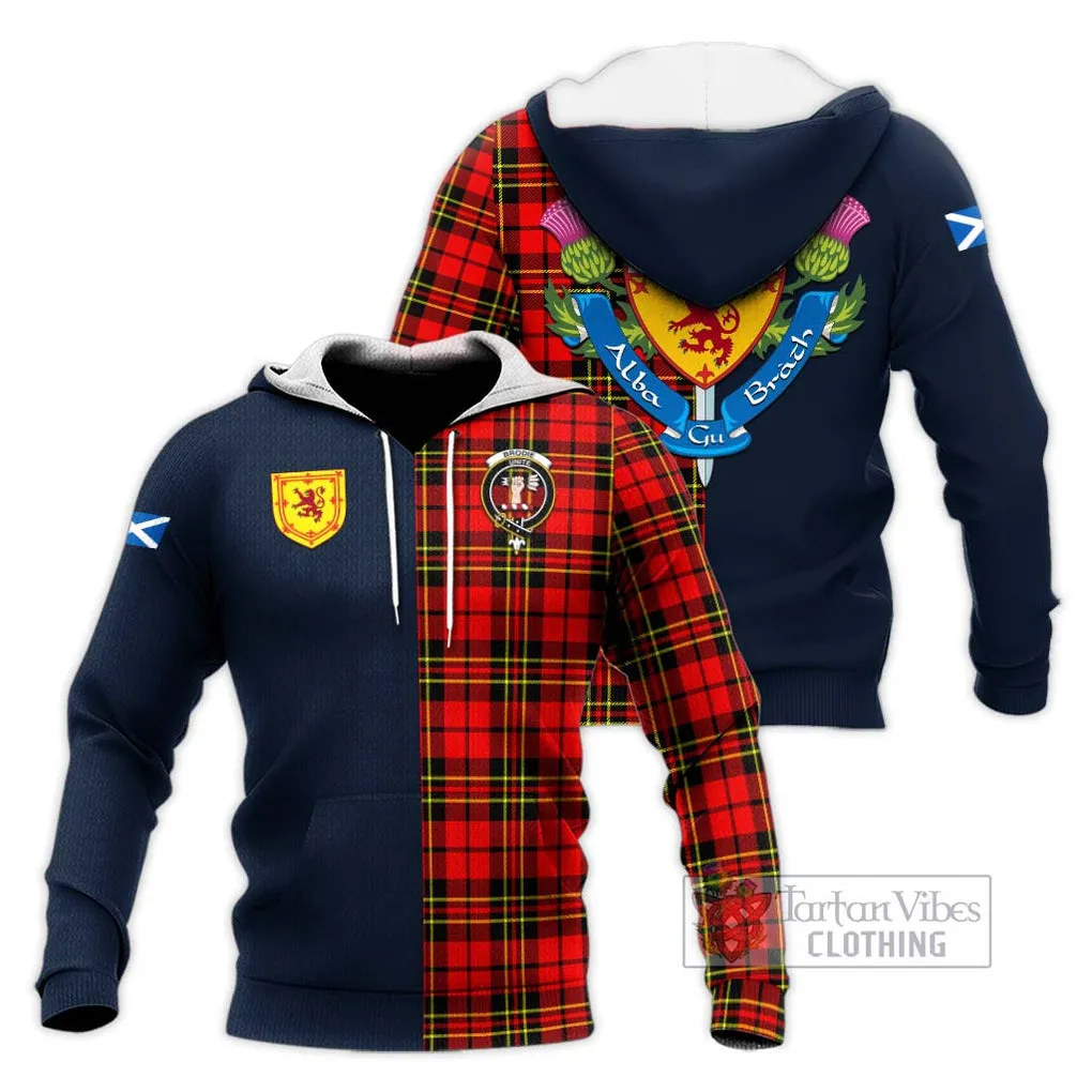 Brodie Modern Tartan Knitted Hoodie Alba with Scottish Lion Royal Arm Half Style