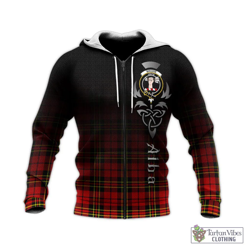 Brodie Modern Tartan Knitted Hoodie Featuring Alba Gu Brath Family Crest Celtic Inspired