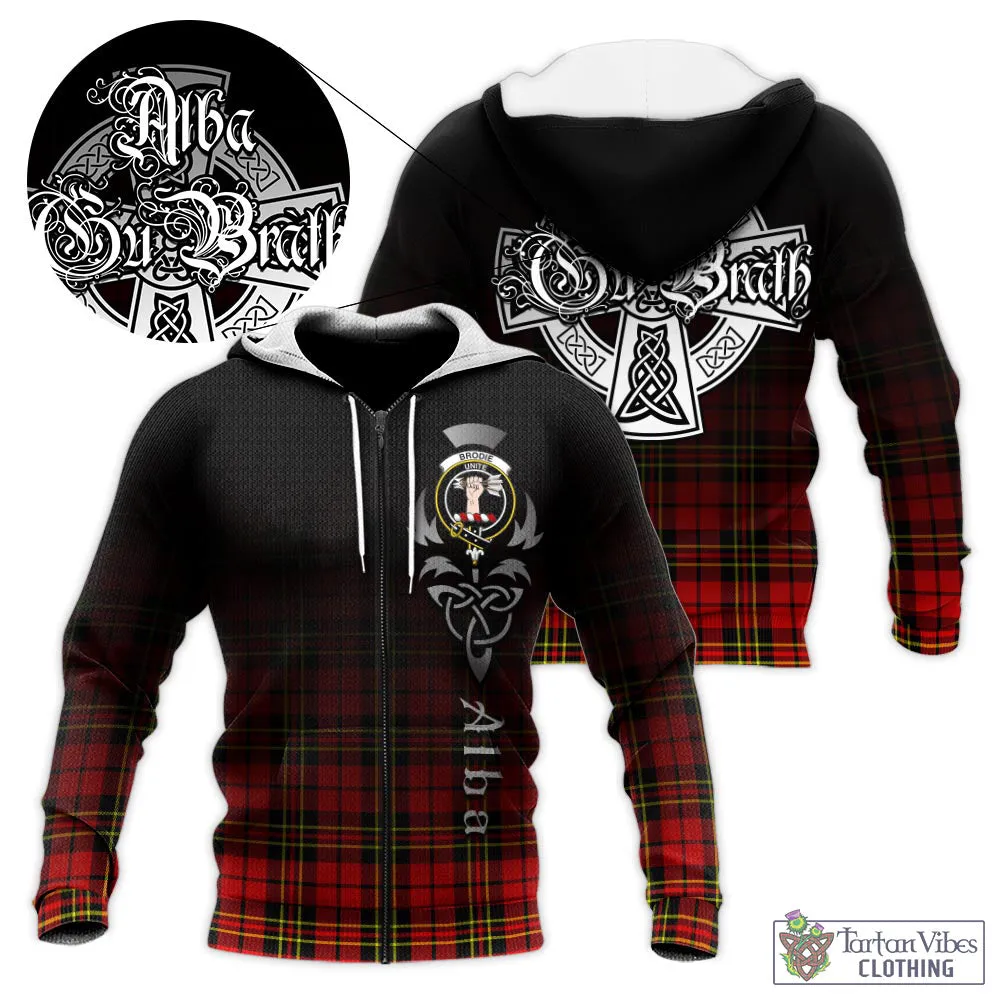 Brodie Modern Tartan Knitted Hoodie Featuring Alba Gu Brath Family Crest Celtic Inspired