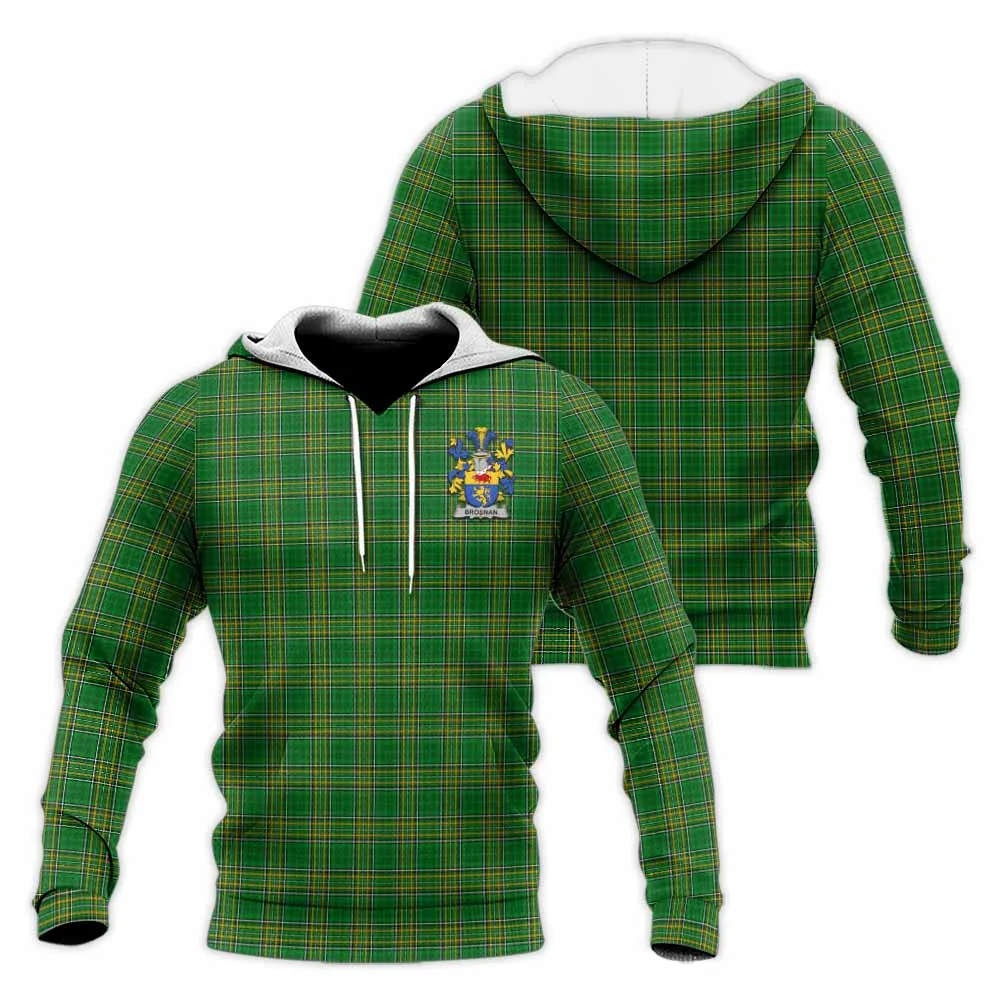 Brosnan Irish Clan Tartan Knitted Hoodie with Coat of Arms