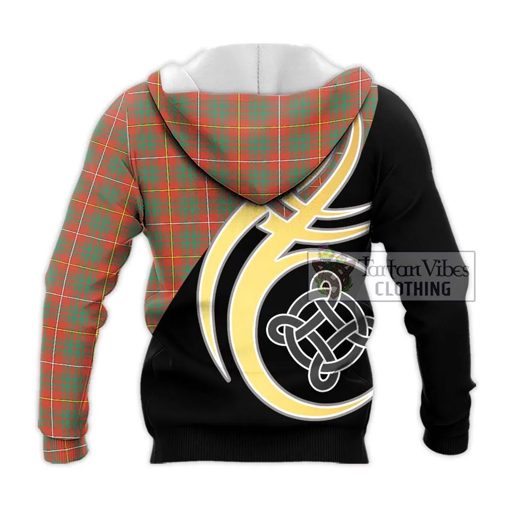 Bruce Ancient Tartan Knitted Hoodie with Family Crest and Celtic Symbol Style