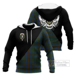 Buchanan Hunting Tartan Knitted Hoodie with Family Crest and Military Logo Style