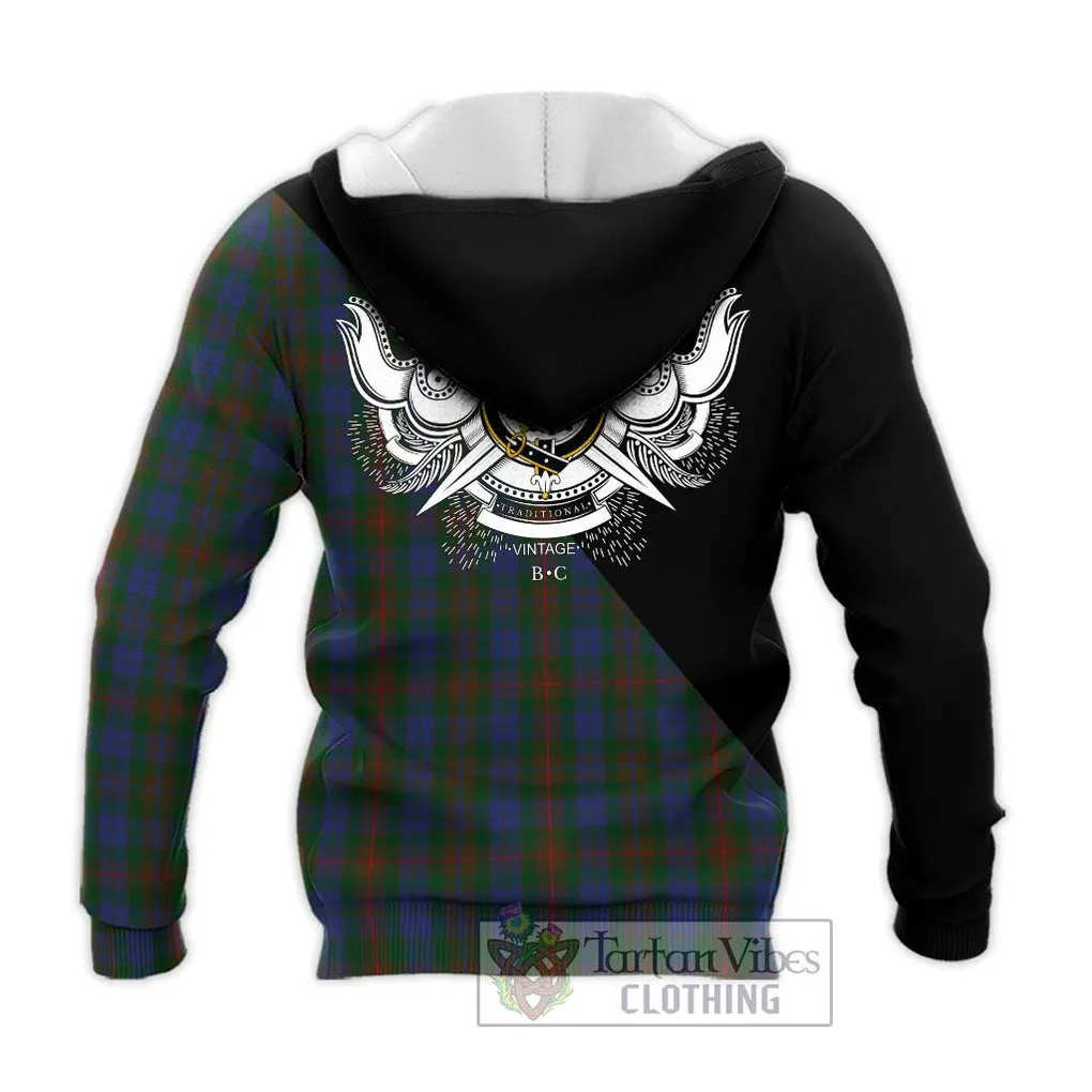 Buchanan Hunting Tartan Knitted Hoodie with Family Crest and Military Logo Style