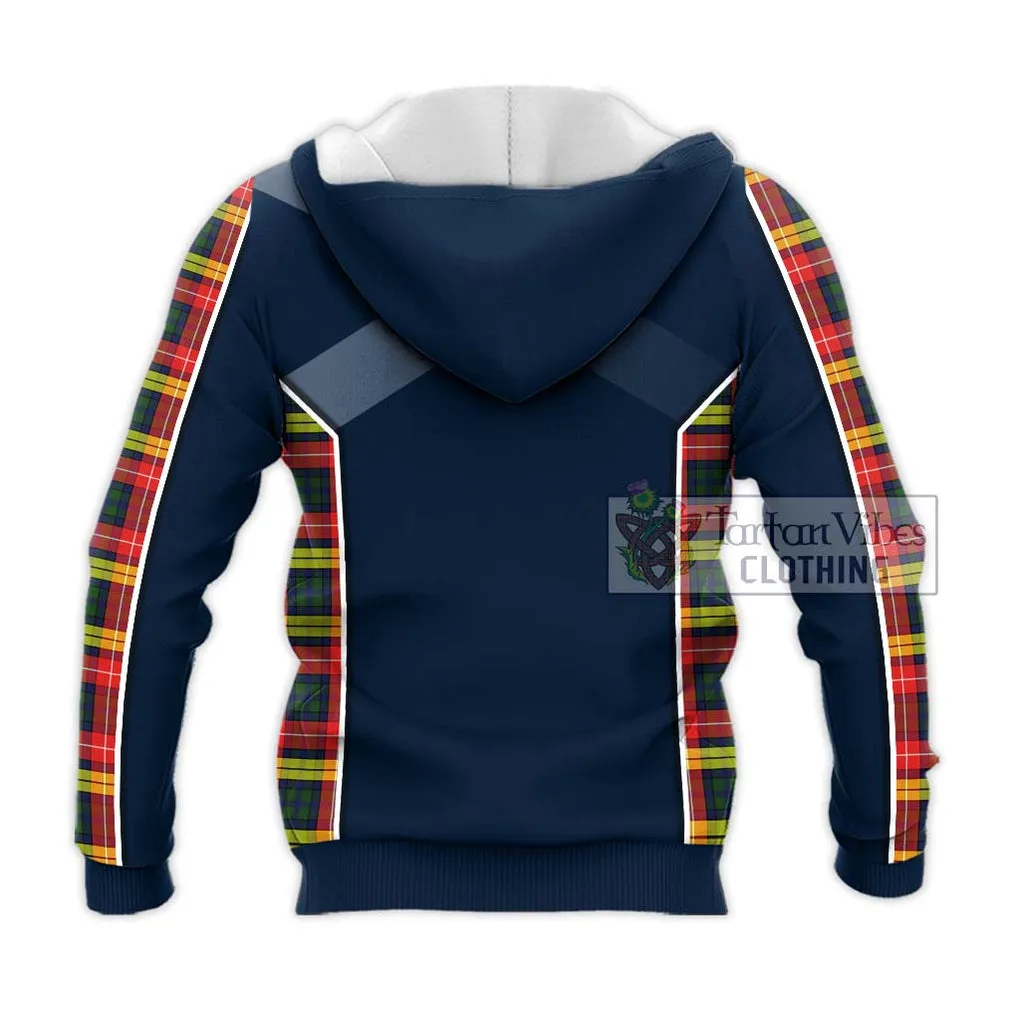 Buchanan Modern Tartan Knitted Hoodie with Family Crest and Lion Rampant Vibes Sport Style